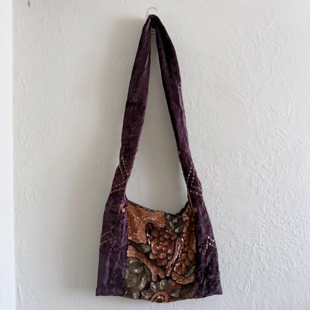 SOLD Y2K Aldo Velvet Floral Beaded Embroidered Hobo Bag - Picture 2 of 5